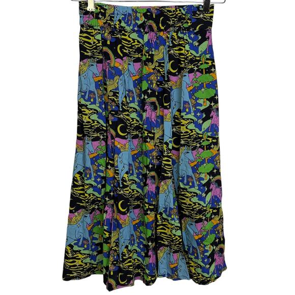 Nooworks Slip Skirt Unicorn Womens XS Multi Midi Elastic Slit Rainbow Novelty - Picture 2 of 8